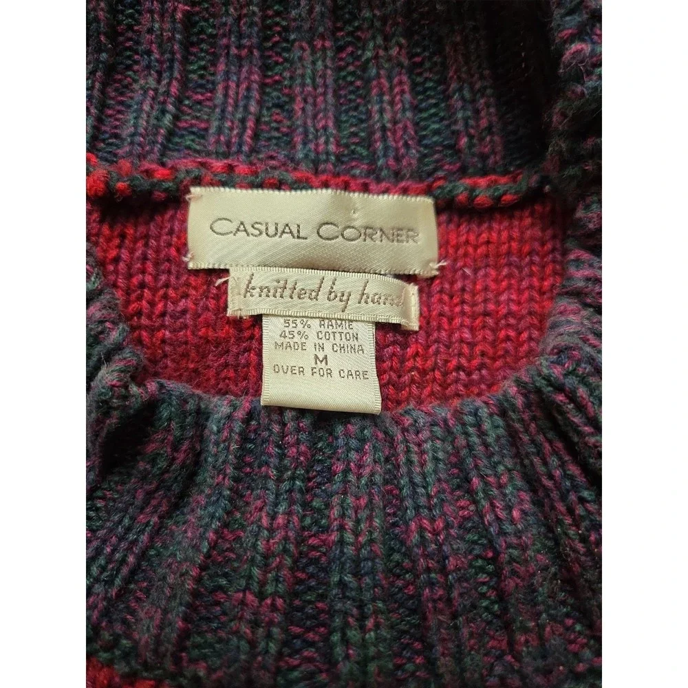 Vintage Casual Corner Chunky Sweater Med Diamond Argyle Green‎ Burgundy Tan EUC